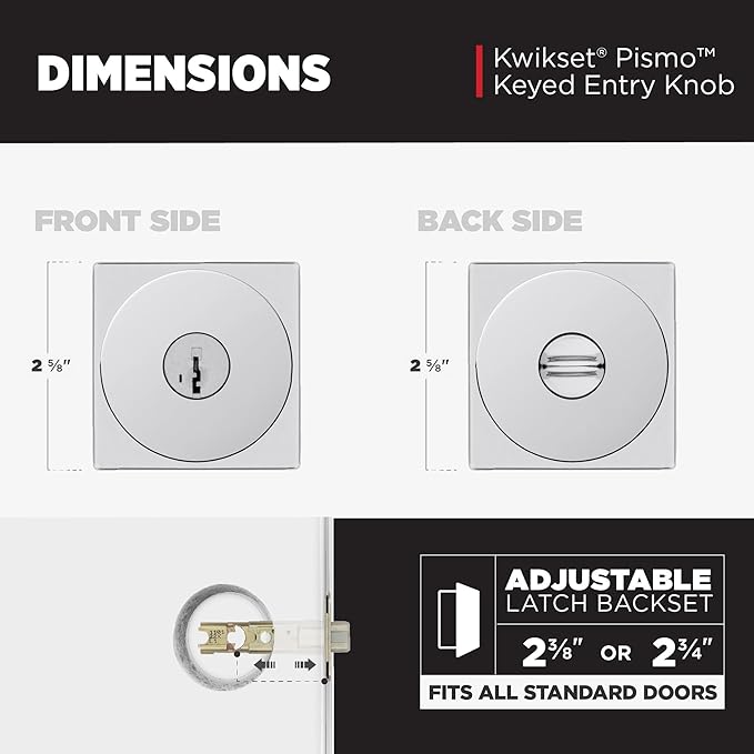 Kwikset Pismo Entry Door Knob with Lock and Key, Secure Keyed Handle Exterior, Front Entrance and Bedroom, Polished Chrome, 4 Pack, Pick Resistant SmartKey Rekey Security