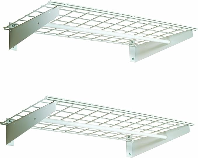 Hyloft Heavy Duty Steel Wall Garage Shelving, 36 in. x 18 in. Adjustable Wall Shelves for Garage Storage, Includes Hanging Rod, Max Shelf Load 200 Pounds, Item 777, 2-Pack, White