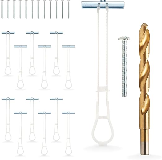 1/4”-20 Quick Easy Heavy Duty Toggle Anchors with Bolts - Hollow Wall Anchors with Steel Wings, Adjustable Up to 2 1/2" Thick Wall, Holds Up to 1080 Lbs, Heavy Duty Drill Bit Included (12 Pack)