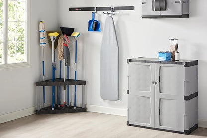 Rubbermaid Plastic Garage Corner Tool Tower Rack, Easy to Assemble, Organizes up to 30 Long-Handled Tools/Rakes/ Brooms/Shovles for Home/House/Outdoor/Sheds