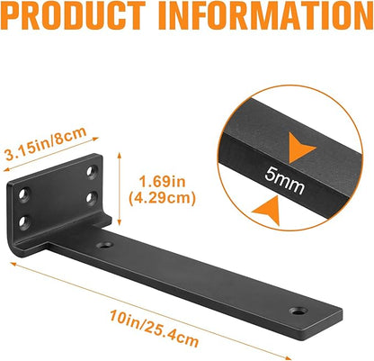 Floating Shelf Brackets 10 inch 6 Pack L Brackets for Shelves Black Metal Heavy Duty Shelf Bracket for DIY Decorative with Mounting Hardware