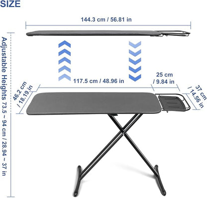Duwee 18"x46" Ironing Board with Heat Resistant Cover and Thicken Felt Pad,Deluxe Iron Board with Steam Iron Rest,Adjustable Height Heavy Duty Ironing Board Full Size,Heavy Sturdy Legs,Black
