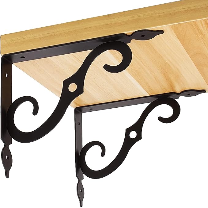Acrux7 12 Pack Decorative Shelf Brackets - 10 inch Wall Mounted Floating Shelf Bracket - Heavy Duty Metal L Shape Shelf Supporter for DIY Open Shelving, Black