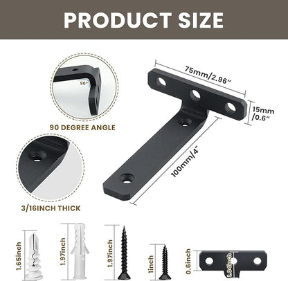 Alise Shelf Brackets 4 Inch,Heavy Duty Floating Shelf Bracket Mounting Brackets,Hidden L Brackets for Shelves,Metal Decorative Shelf Brackets Wall Shelf Supports Brackets DIY,Black,Pack of 4