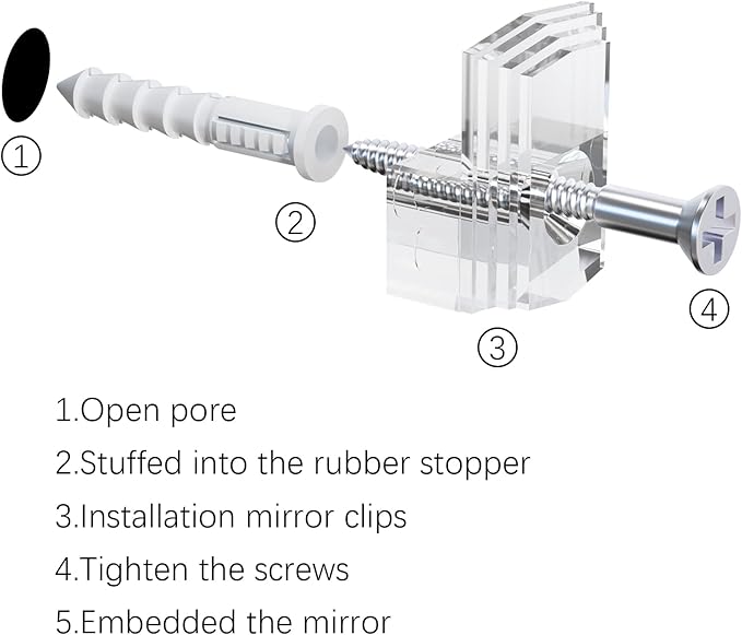 Mirror Holder Kit - 22 Crystal Clear Plastic Clips, Glass Retainer Clips, Hanging Kit with Screws and Fixed Mirror Box Door