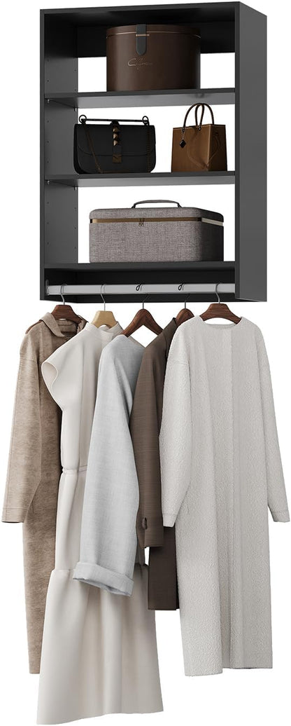 Medium Double Hanging Closet Unit, Modular Closet System, Wood Closet System Organizer with Storage for Walk In Closets, Clothing Rack Closet for Hanging Clothes, Bedroom, Black, 28.5"W