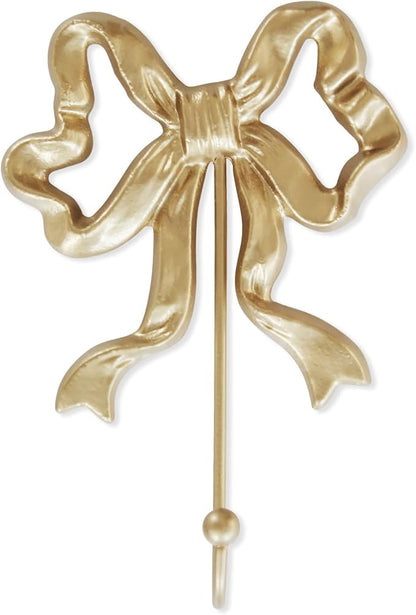 Single Bow Hook,Wall Mounted Functional Hook,Antique Gold Cast Iron Hooks for Coats,Hats,Bags, Bath Towels ,Room Decorations,Hallway,Bathroom,Kitchen,Office (Large single bow hooks:5x7.3 inches)