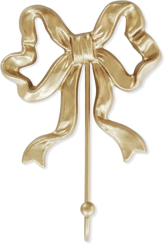 Single Bow Hook,Wall Mounted Functional Hook,Antique Gold Cast Iron Hooks for Coats,Hats,Bags, Bath Towels ,Room Decorations,Hallway,Bathroom,Kitchen,Office (Large single bow hooks:5x7.3 inches)