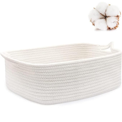 ABenkle Small Storage Basket with Handles, Cotton Rope Woven Dog Cat Toy Bin, Decorative Shelves Closet Organizing for Nursery Laundry Bedroom, 14.2''x 11''x 5.1''