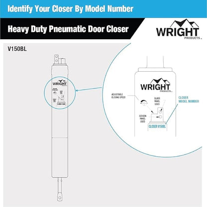 Wright Products Heavy-Duty Pneumatic Storm Door Closer – Durable, Adjustable, Quiet-Closing with Hold-Open Feature (Transitional, Black)