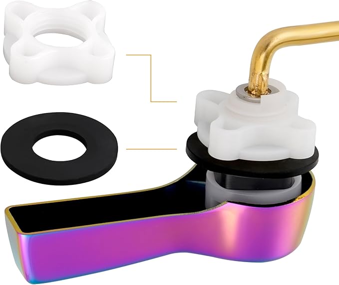 Hibbent Universal Metal Side Mount Toilet Handle Replacement Kit, Brass Toilet Flush Tank Lever with Stainless Steel Flapper Chains for Most Toilets, Rainbow