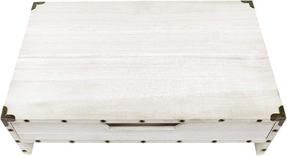 Ikee Design Wooden 2 Tier Monitor Stand with Drawer,Wood Desktop Stands for Laptop ,TV, Computer Riser,Wooden Clutter-Free Desk Storage Organizer,16 1/2 W x 10 1/4 D x 5 1/8 H in, White