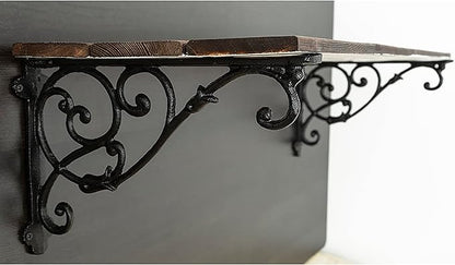 2 Pack Decorative Shelf Brackets,11 Inch Cast Iron Shelf Supply,Antique Black Corbel,Screws Anchor Included