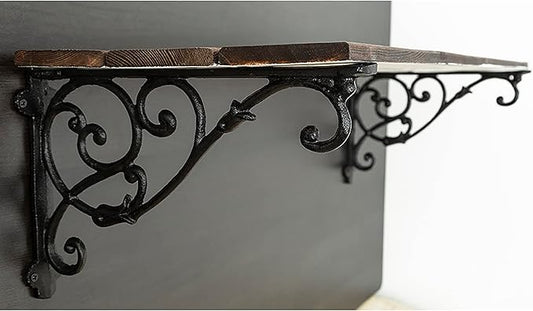 2 Pack Decorative Shelf Brackets,11 Inch Cast Iron Shelf Supply,Antique Black Corbel,Screws Anchor Included