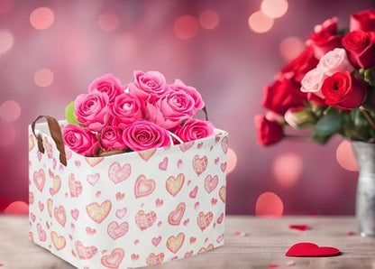 Essme Rectangular Pink Basket Gift Storage Box,Heart Storage Bins Organizer with Handles for Girls Room Decor, Valentine's Day Basket,Shelf Basket,Toy Organizer(Dreamy Heart)