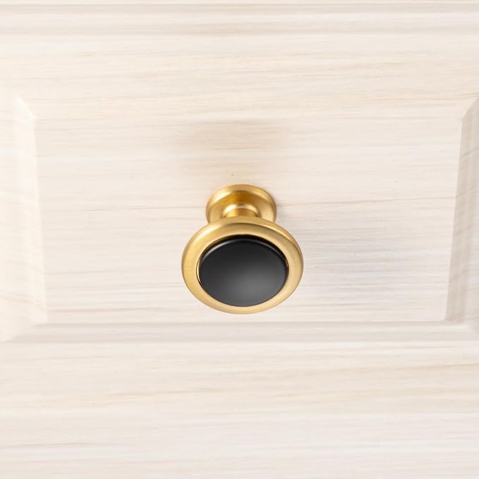 KOOFIZO 10 Pack Black and Gold Kitchen Cabinet Knobs Matte Black and Gold Drawer Knobs 1960 Round Single Hole Cabinet Pulls for Cabinets Drawers Dresser Cupboard Bedroom Bathroom