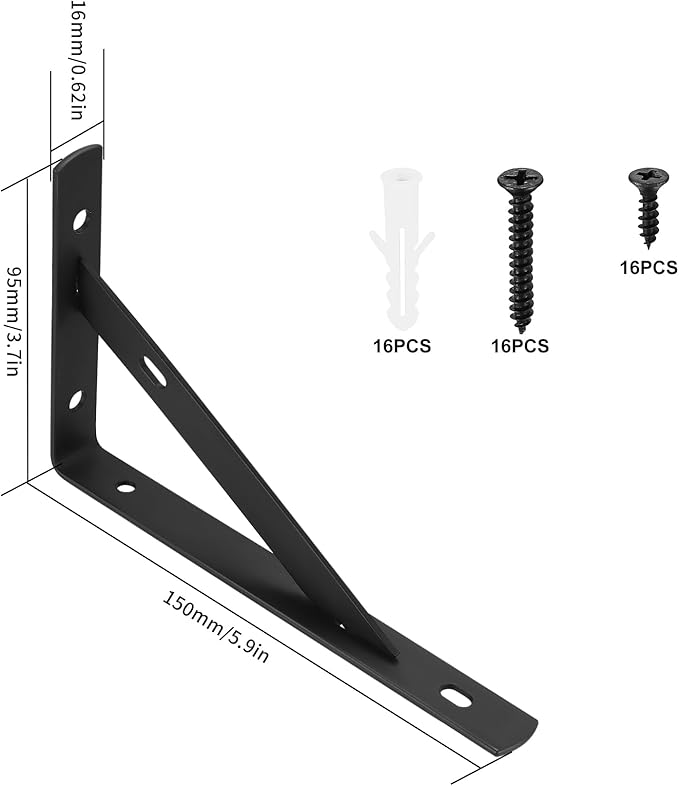 Heavy Duty Shelf Brackets - 8 Pcs L Shaped Metal Wall Mount Shelves Support for Floating Shelves (3.7 x 6 inch)