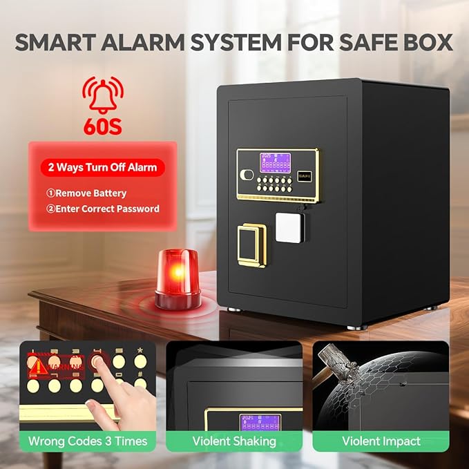 Security Safe with Digital Keypad & Alarm System - Electronic Lock Box for Jewelry Cash with Adjustable Shelves - Includes LED Light & Fireproof and Waterproof Bag(0.8/1.0/1.3/1.53/2.5Cuft)