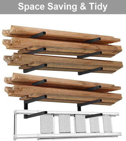 Lumber Storage Metal Rack, 3-Level Wall-Mounted Organizer and Wood Rack, Indoor & Outdoor Storage Solution for Workshop or Garage - 2 Pack