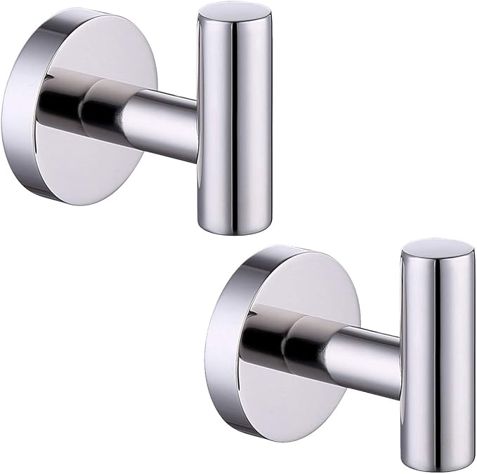 KES SUS 304 Stainless Steel Coat Hook Towel Robe Clothes Hook for Bath Kitchen Garage Heavy Duty Wall Mounted, Polished Finish 2 Pack, A2164-P2