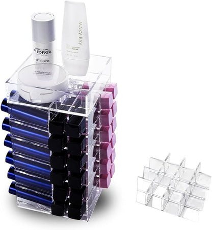 HBlife Lipstick Holder, Acrylic Rotating 64 Lipstick Tower Organizer Spinning Lipgloss Holder with Removable Dividers