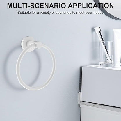 SetSail Towel Holder for Bathroom Wall Screw-in White Towel Ring Stainless Steel Heavy Duty Hand Towel Hanger for Bathrooms, Kitchen, 2 Packs