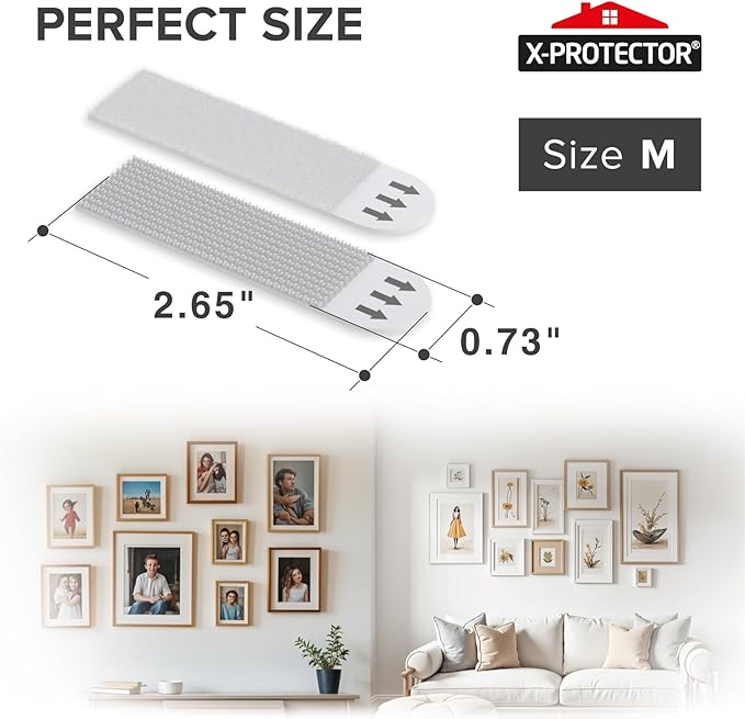 X-Protector Picture Hanging Strips - 20 Pairs Damage Free Picture Hangers - Self Adhesive Hangers Without Nails - Heavy Duty Wall Hanging Strips - Wall Sticky for Hanging Up to 15 LBS (Size M)