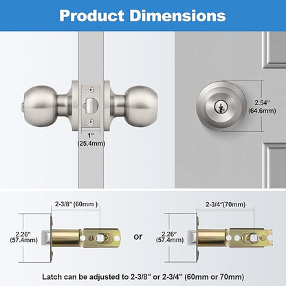 BESTTEN [2 Pack] Entry Door Knob with Lock, Keyed Different Door Lock for Exterior Door and Front Door, Standard Ball, Satin Nickel