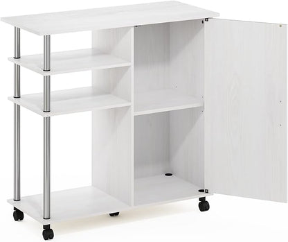 Furinno Helena Multipurpose Storage Cabinet/Shelves,Printer Stand with Lockable Wheels, Stainless Steel Tubes, White Oak/Chrome
