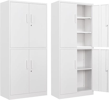 Letaya Metal Storage Cabinet with Lock Door, Adjustable Shelf Steel Cabinets for Office, Home,Pantry,Kitchen,Garage Utility Cabinet (4 Door-White)