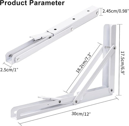 YUMORE Folding Shelf Bracket Heavy Duty, 12 Inch White Collapsible Shelf Bracket, DIY L Bracket for Workbench Folding Table Hinge, Max Load: 330lbs, 2 Pack