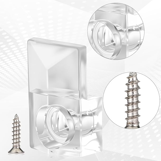 25 Pcs Mirror Holder Clips Kit, Clear Plastic Mirror Hanging Frameless Crystal Mirrors Mounting Hardware with Screw Glass Retainer Clips Kit Mirrors Holders for Wall Mounting and Cabinet Box Door