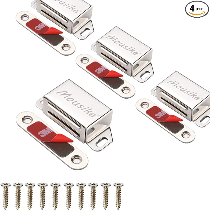 Mousike Cabinet Magnets 30lb Stainless Steel Magnetic Door Catch with Strong Magnetic for Kitchen Cupboard Wardrobe Closet Cabinet Door Drawer Latch