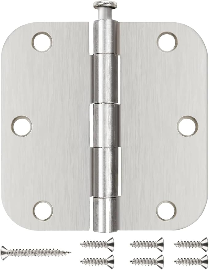 JIW 108 Pack Nickel Door Hinges Brushed Nickel 3-1/2 Interior Satin Nickel 3.5 Inch x 3.5" with 5/8" Radius Corners 3 ½" Silver Bedroom Residential