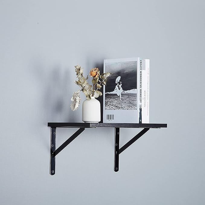 6-Pack 16 Inch Heavy Duty Shelf Brackets, Large Wall Bracket for Floating Shelves, 90 Degree Triangle Large L Bracket, Black Powder-Coated Steel