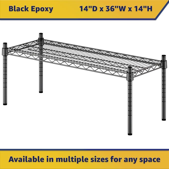 14" x 36" x 14" Black Epoxy Wire Storage Shelf, Dunnage Rack, Commercial 1 Tier Small Shelf