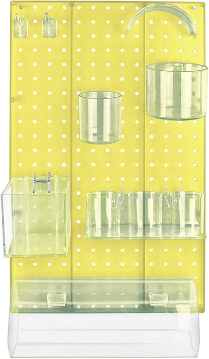 Azar Displays 900940-YEL The DIY Multi-Purpose 10-Piece Pegboard Wall Organizer Kit with One Panel and Accessory Assortment: Hooks, Bins, Headband Holder, Cylinder and Cups. Peg Wall Storage System , Yellow