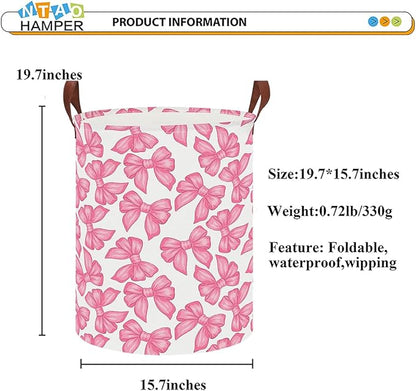Laundry Hamper,Laundry Basket,Baby Nursery Hamper,Waterproof Storage Bin,Clothes Organizer Basket,Room Decor(Big Bowknot)