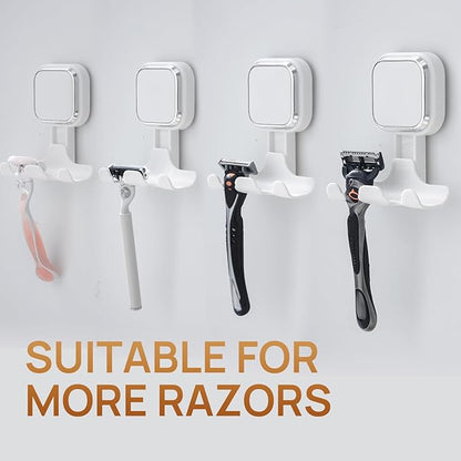 LEVERLOC Vacuum Suction Cup Razor Holder for Shower 2 Pack, Heavy Duty Shower Hooks for Towel, Loofah, Razor, Cell Phone, Damage-Free Hanging Plated Suction Cup Hooks, Easy to Install and Reuse, White
