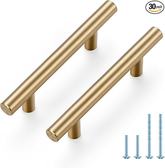 JOY DECOR 30 Pack Champagne Bronze Cabinet Pulls – 5 Inch Length, 3 Inch (76mm) Hole Center – Stainless Steel Kitchen Cabinet Handles for Drawer and Cupboard