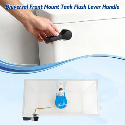 Hibbent Universal Front Mount Metal Toilet Handle Replacement Kit, Brass Toilet Tank Flush Lever with Stainless Steel Adjustable Flapper Chains for Most Toilets, Matte Black