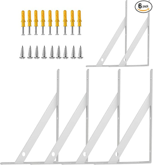 Shelf Brackets Heavy Duty, 6 Pack White 12 inch Floating Shelf Bracket, Max Load 100 lbs of Metal Triangle Decorative Shelf Support Brackets for Wall Mount