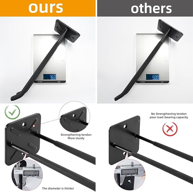 Sinoer Heavy Duty Garage Double Hooks, Ladder Hooks for Garage Wall Mount, 80KG Load Capacity, 32CM Extended Length, Multi-Functional Storage Hooks for Ladders, Bikes, Tools, Garden Equipment-(6 Pack)