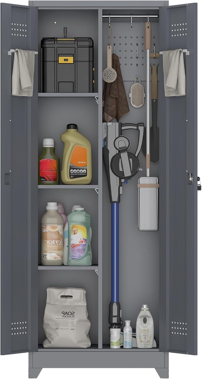 Storage Cabinet,Metal Locking Cabinets with Doors and Shelves,Functional Garage Storage Cabinet for Garage, Home Office,Gray