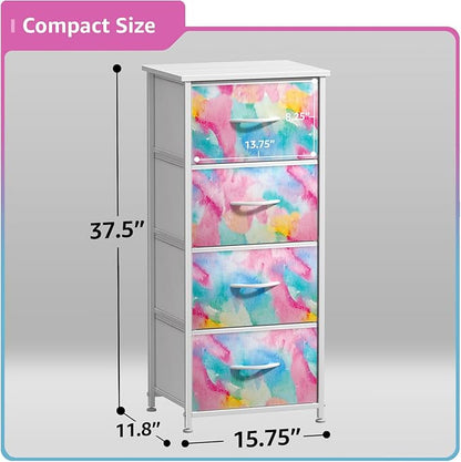 Sorbus Kids Dresser with 4 Drawers - Storage Chest Organizer Nightstand - Steel Frame, Wood Top, Tie-Dye Fabric Bins for Clothes - Wide Furniture for Bedroom, Hallway, Nursery, Closet, & Apartment