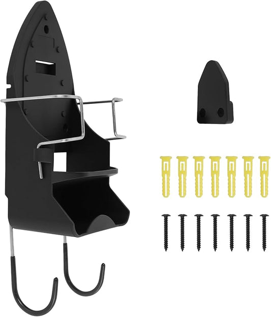 Iron Board Hanger Wall Mounted, Iron and Ironing Board Storage Organizer, Iron Hanger with Ironing Board Rack, Iron Board Holder, Electric Iron Holder for Home Bathroom (Black)