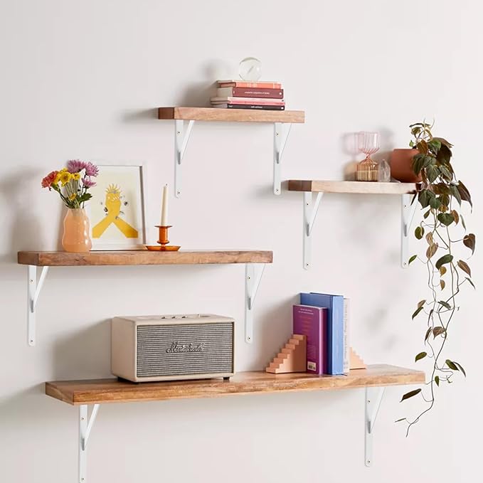 8 Pack L18 x H 12" White Heavy Duty Shelf Brackets with Screws Metal Shelf Brackets Shelf Support Angle Brackets for Shelves L Brackets Heavy Duty Floating Shelf
