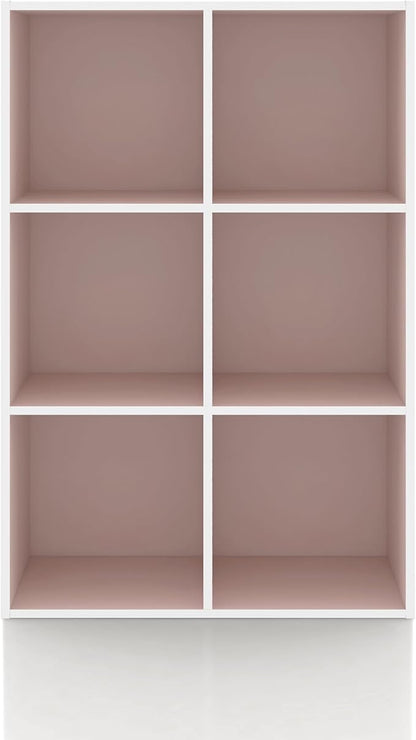 Homes: Inside + Out Apexa 6-Cube Storage Organizer Shelves, Stackable Wood Bookcase Fits Cubby Bins for Organization, Dorm Teen Room Decor & Home Office, Light Pink