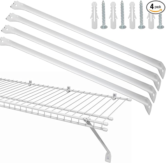 Uenhoy 4 Pack White 12 Inch Support Brackets for Wire Shelving, Wire Shelf Brackets Closet Shelf Bracket for Wardrobe Closet Support, with Anchors and Screws