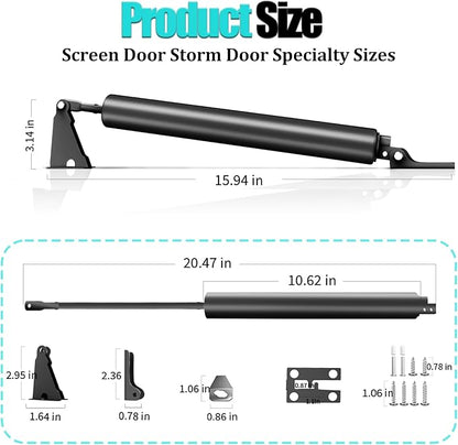 Storm Door Closer, Heavy Duty Pneumatic Screen Door Closer, Adjustable Closing Speed
